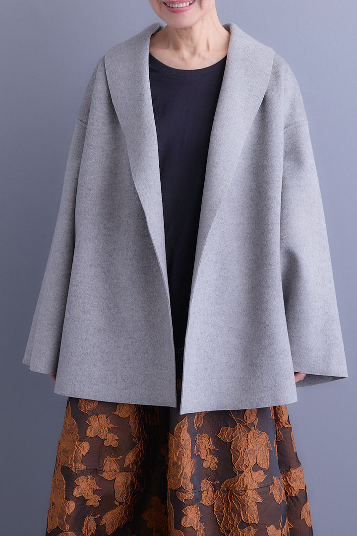 【SET】メルトンソフトショールカラーコート【ベルト付き】+ジャガードフラワースカート(2set)