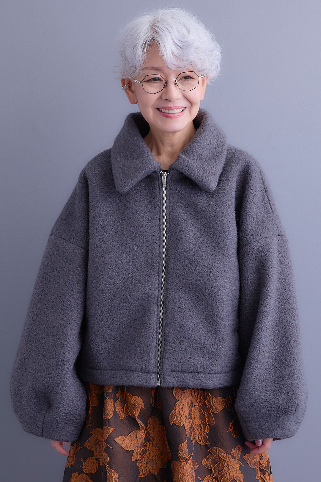 【SET】シープボアボリュームスリーブジャケット+ジャガードフラワースカート(2set)