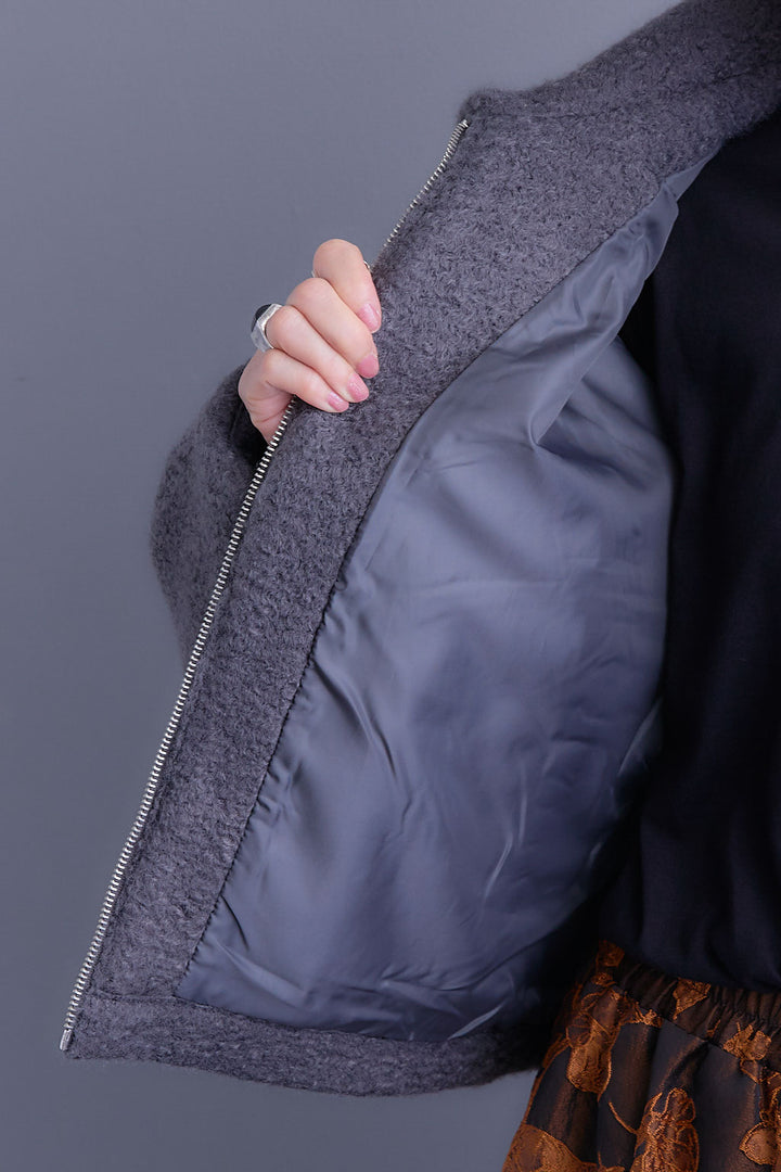 【SET】シープボアボリュームスリーブジャケット+ジャガードフラワースカート(2set)