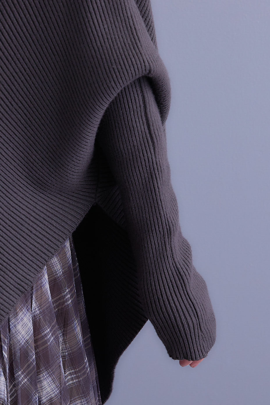 【SET】アシンメトリーオーバーニット+オーバーカラーファーコート+アシンメトリープリーツスカート(3set)