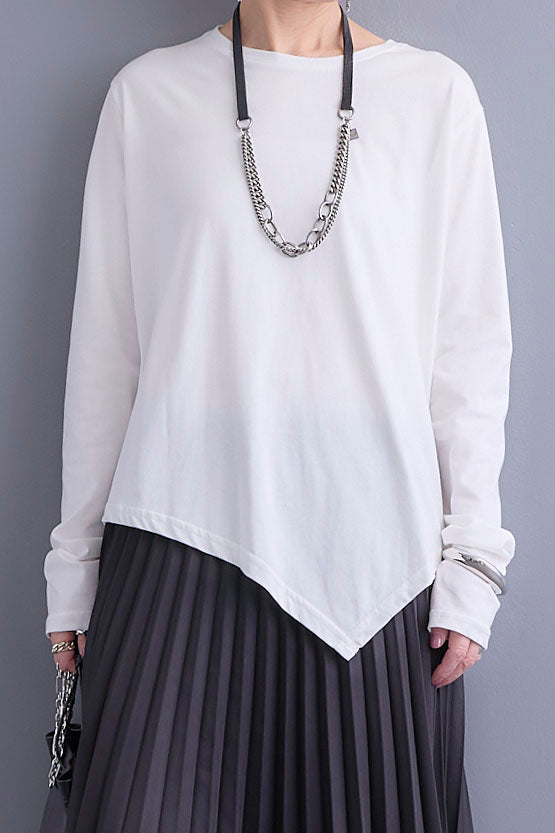 【SET】シアーシャツドッキングジャケット+アシンメトリーロンT+アシンメトリープリーツスカート(3set)