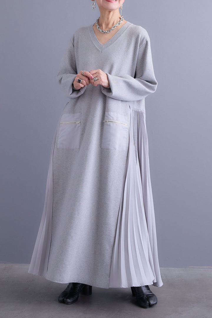 【SET】チュールドッキングナイロンオックスMA-1ジャケット【2WAY】+ZIPポケットサイドプリーツニットワンピース(2set)