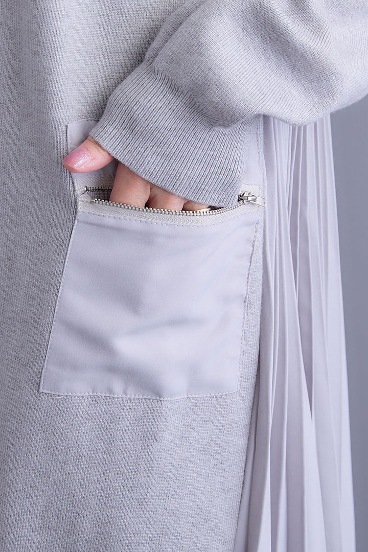 【SET】チュールドッキングナイロンオックスMA-1ジャケット【2WAY】+ZIPポケットサイドプリーツニットワンピース(2set)