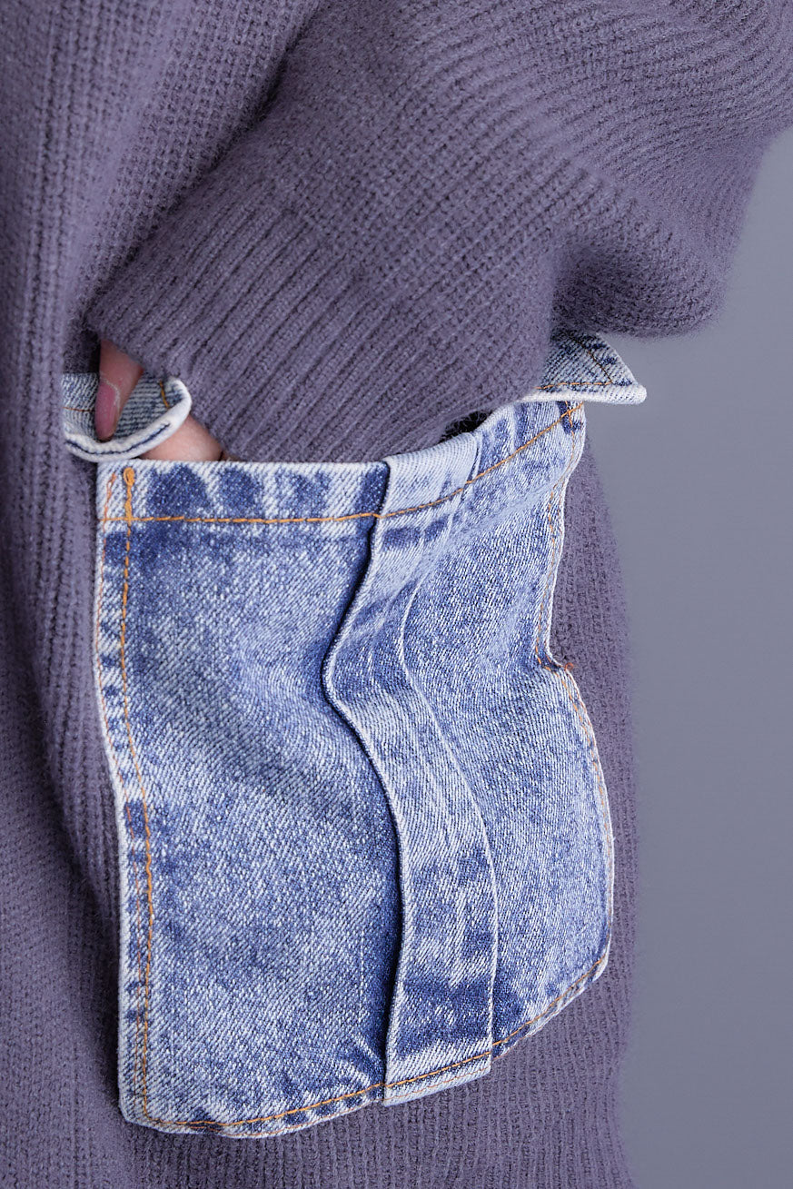 【SET】デニムポケットZIPニットカーディガン+ツートーンアシメラップフレアスカート(2set)