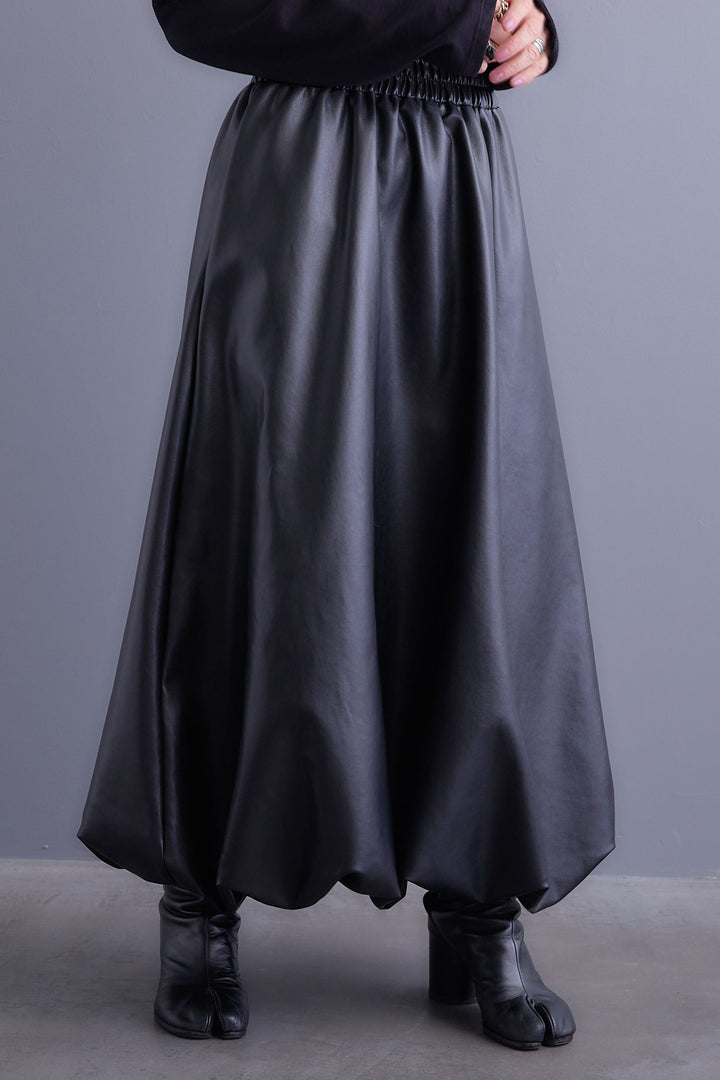 【SET】デニムポケットZIPニットカーディガン+バルーンシルエットエコレザースカート(2set)