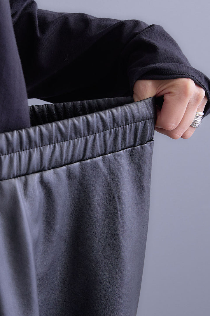 【SET】デニムポケットZIPニットカーディガン+バルーンシルエットエコレザースカート(2set)