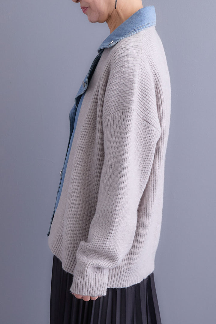 【SET】デニムライダースニットカーディガン+アシンメトリープリーツスカート(2set)