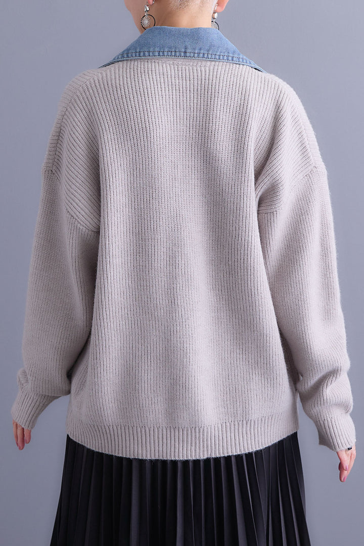 【SET】デニムライダースニットカーディガン+アシンメトリープリーツスカート(2set)