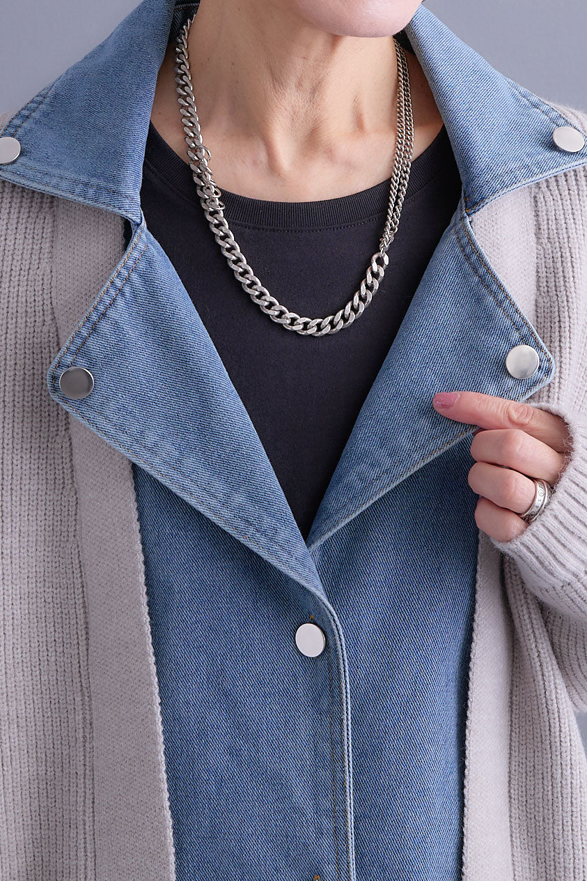 【予約】デニムライダースニットカーディガン