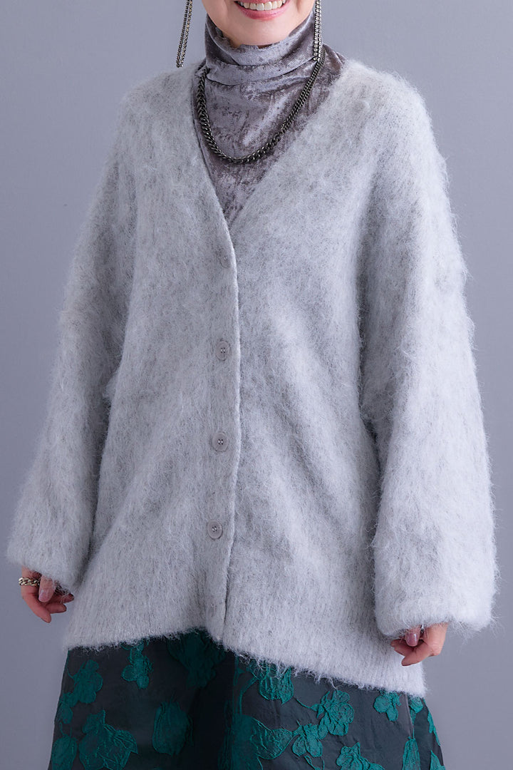 【SET】クラッシュベロアハイネックシアートップス+シャギーVネックニットカーディガン+ジャガードフラワースカート(3set)