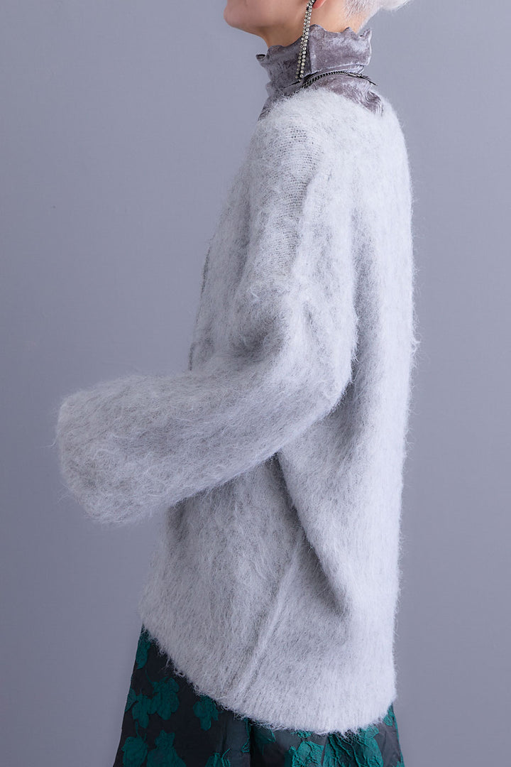 【SET】クラッシュベロアハイネックシアートップス+シャギーVネックニットカーディガン+ジャガードフラワースカート(3set)