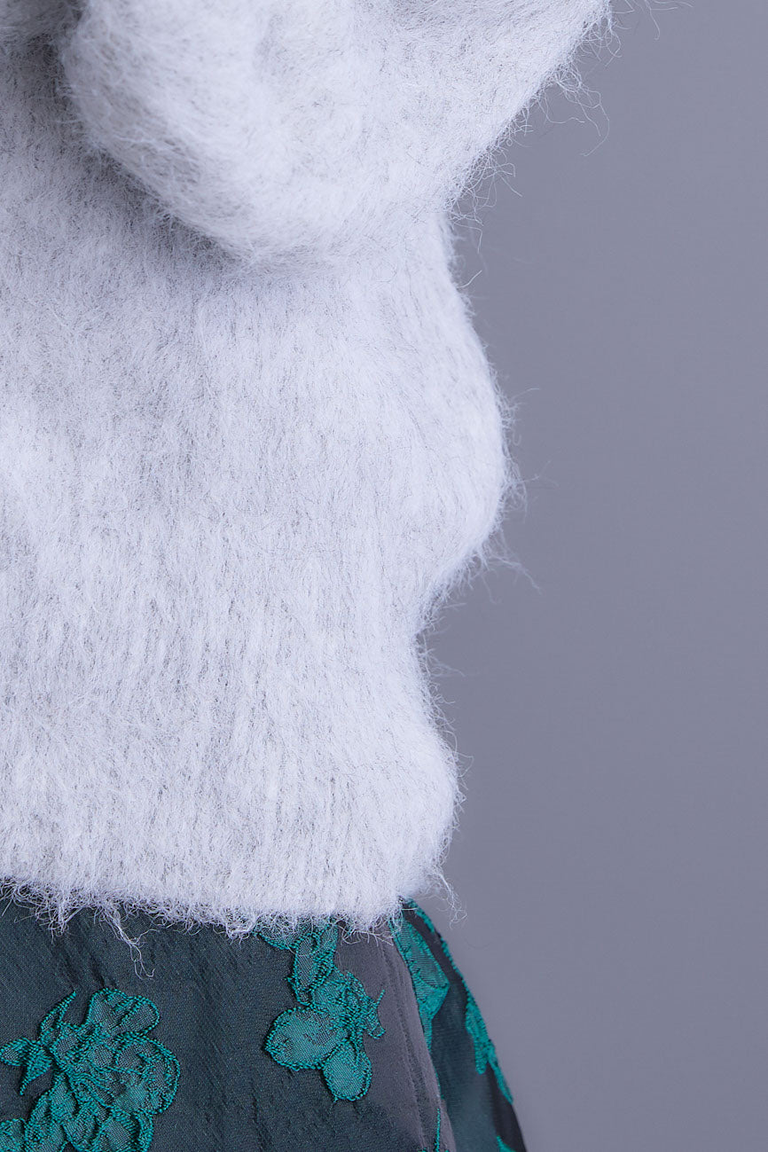 【SET】クラッシュベロアハイネックシアートップス+シャギーVネックニットカーディガン+ジャガードフラワースカート(3set)