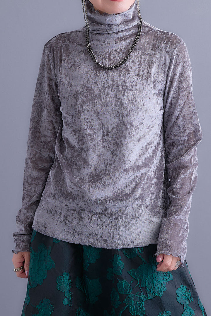 【予約】クラッシュベロアハイネックシアートップス