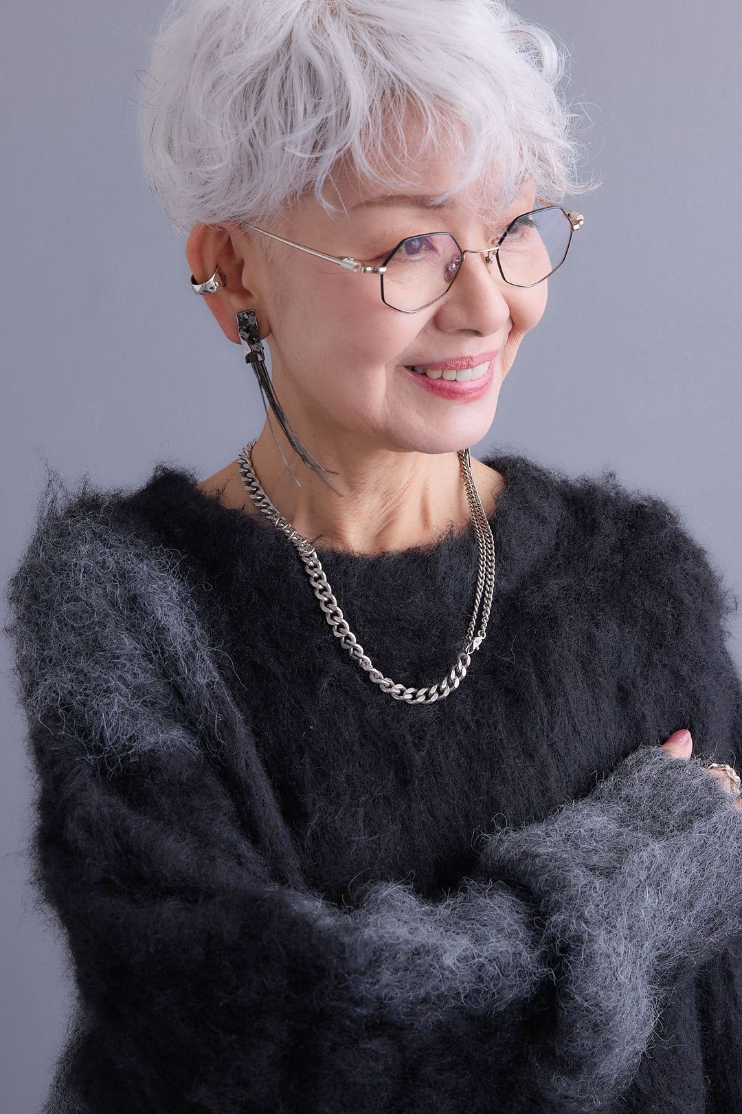 【予約】ミックスヤーンインターシャブロッキングニット