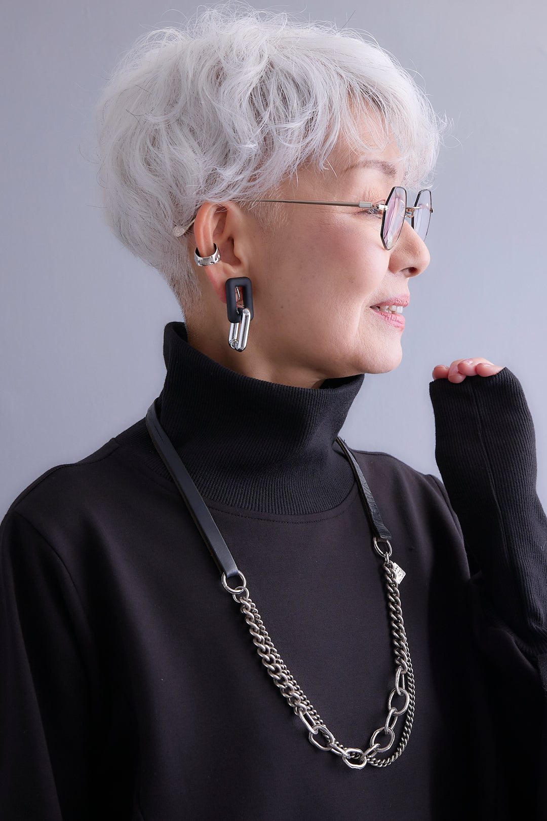 【SET】アシメハイネックポンチョプルオーバー+アシンメトリープリーツスカート(2set)