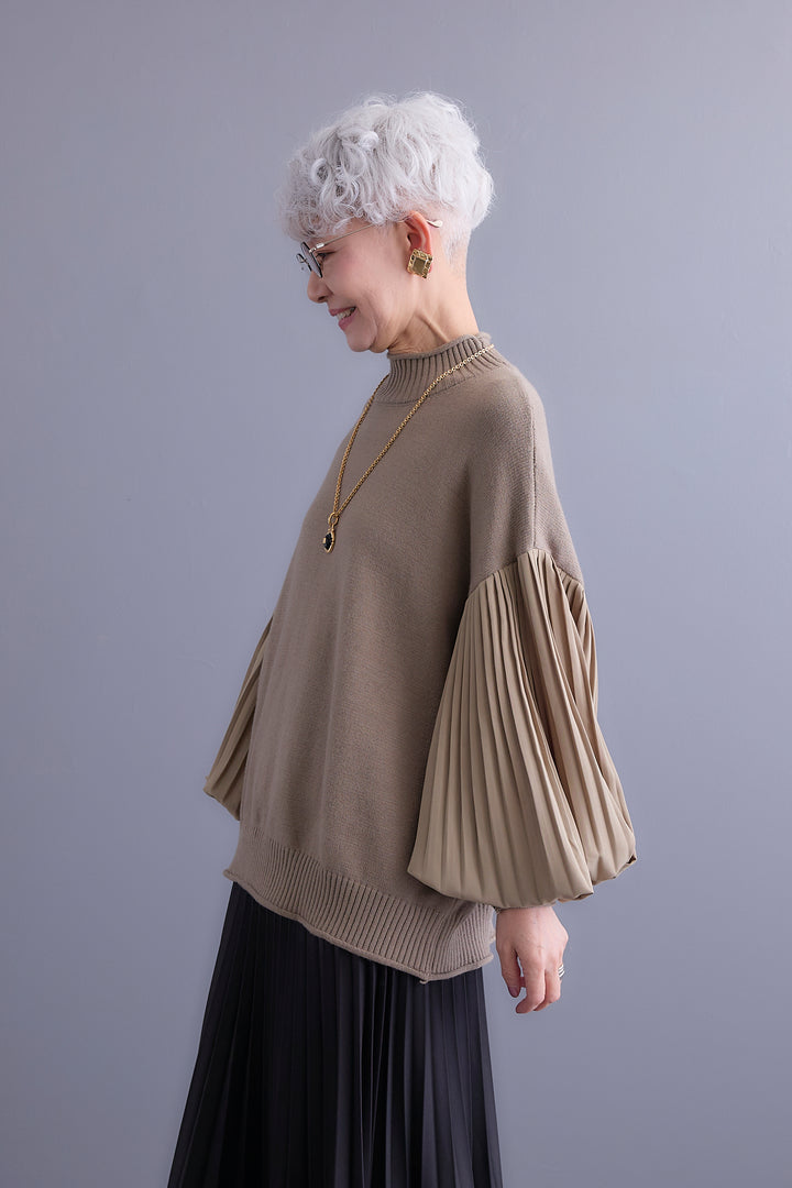 【SET】プリーツボリュームスリーブドッキングニット+アシンメトリープリーツスカート(2set)