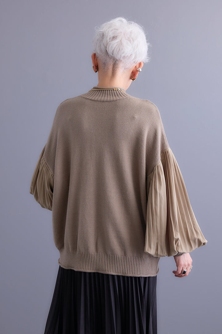 【SET】プリーツボリュームスリーブドッキングニット+アシンメトリープリーツスカート(2set)