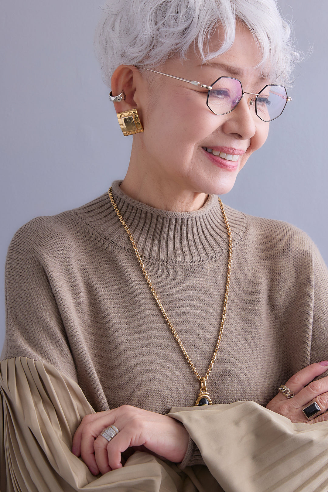 【SET】プリーツボリュームスリーブドッキングニット+アシンメトリープリーツスカート(2set)