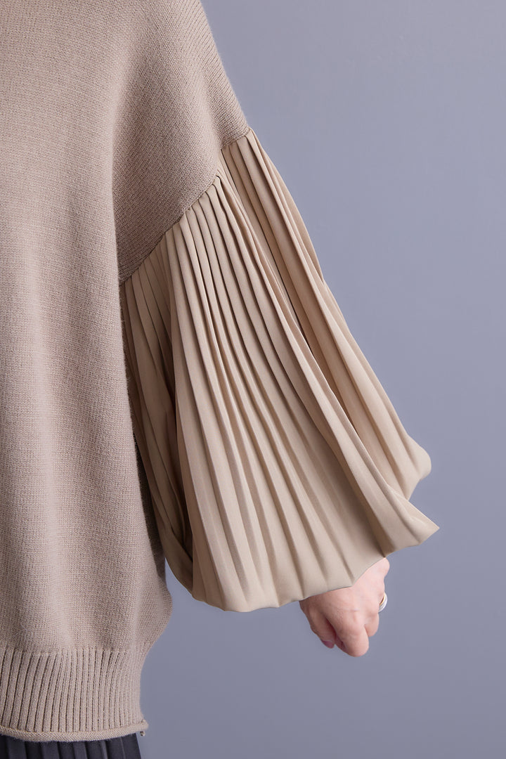【SET】プリーツボリュームスリーブドッキングニット+アシンメトリープリーツスカート(2set)