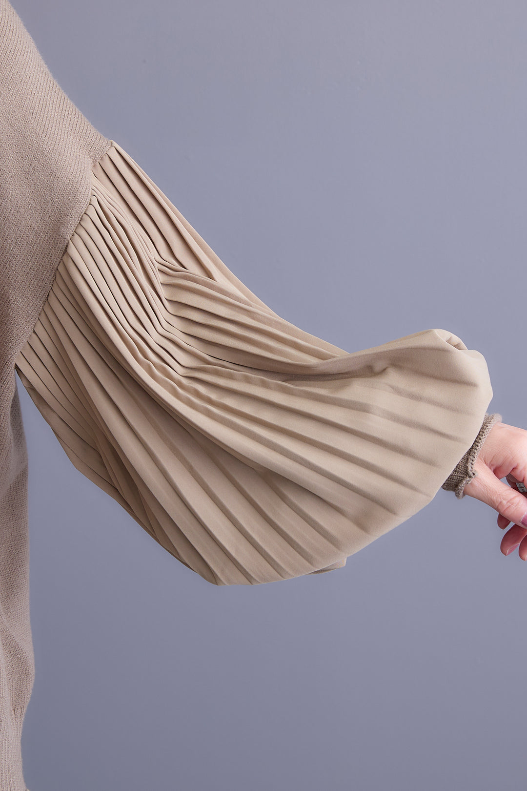 【SET】プリーツボリュームスリーブドッキングニット+アシンメトリープリーツスカート(2set)