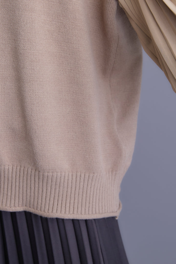 【SET】プリーツボリュームスリーブドッキングニット+アシンメトリープリーツスカート(2set)