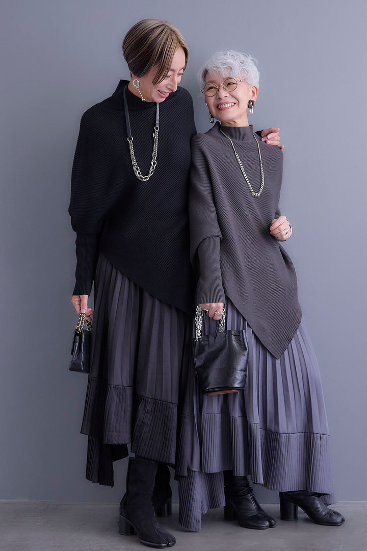 【新色追加】【SET】アシンメトリーオーバーニット+アシンメトリープリーツスカート(2set)