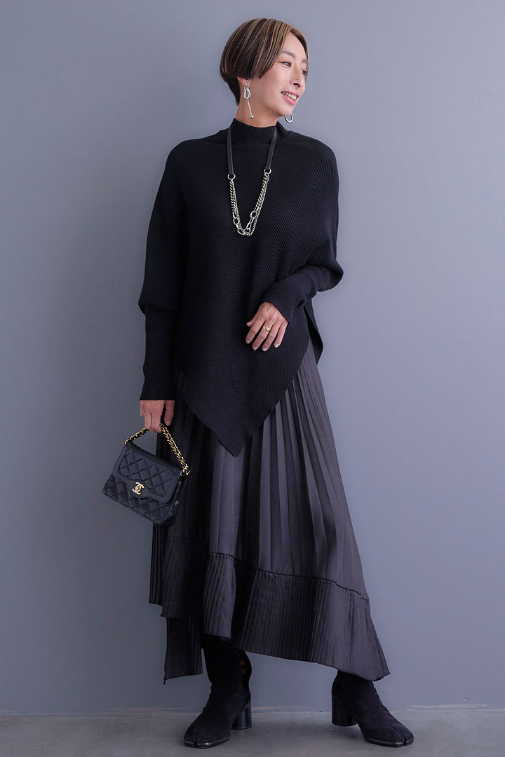 【新色追加】【SET】アシンメトリーオーバーニット+アシンメトリープリーツスカート(2set)