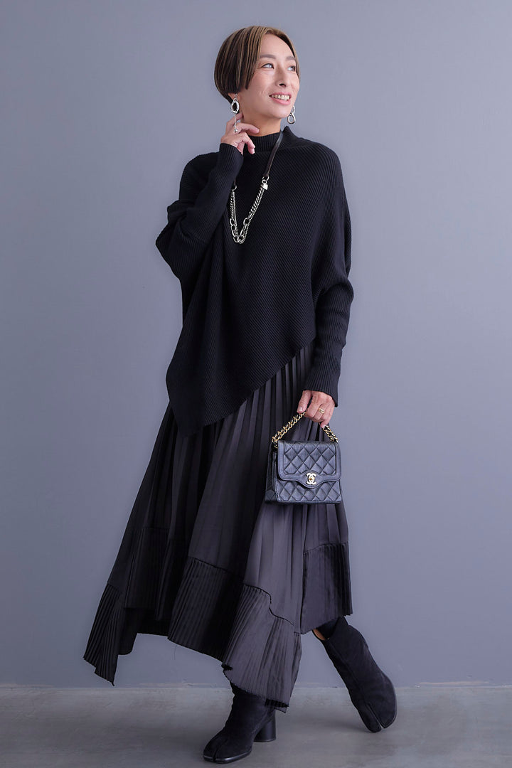 【新色追加】【SET】アシンメトリーオーバーニット+アシンメトリープリーツスカート(2set)