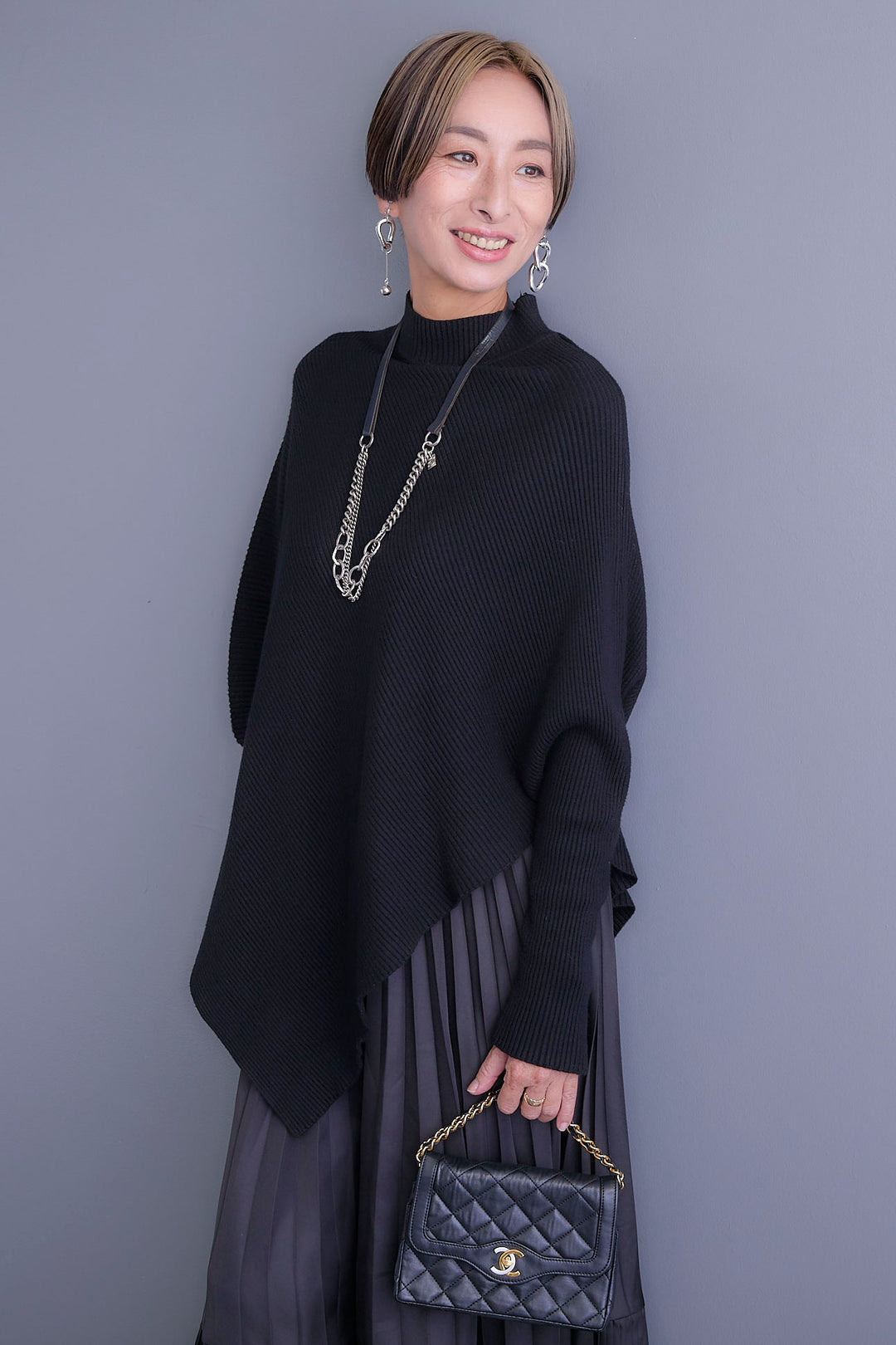 【新色追加】【SET】アシンメトリーオーバーニット+アシンメトリープリーツスカート(2set)