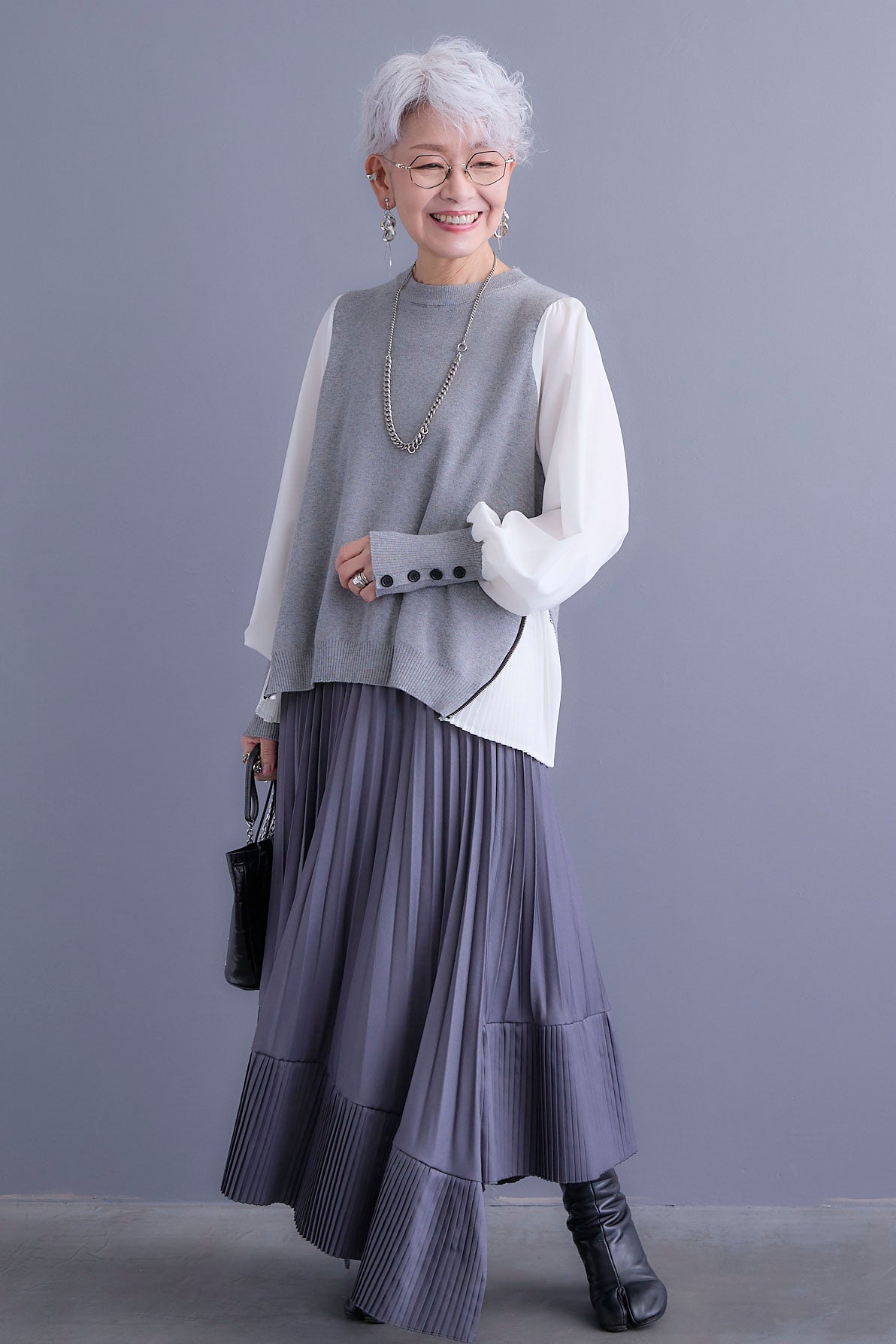 予約】ZIPサイドプリーツニットコンビプルオーバー – AIJAN