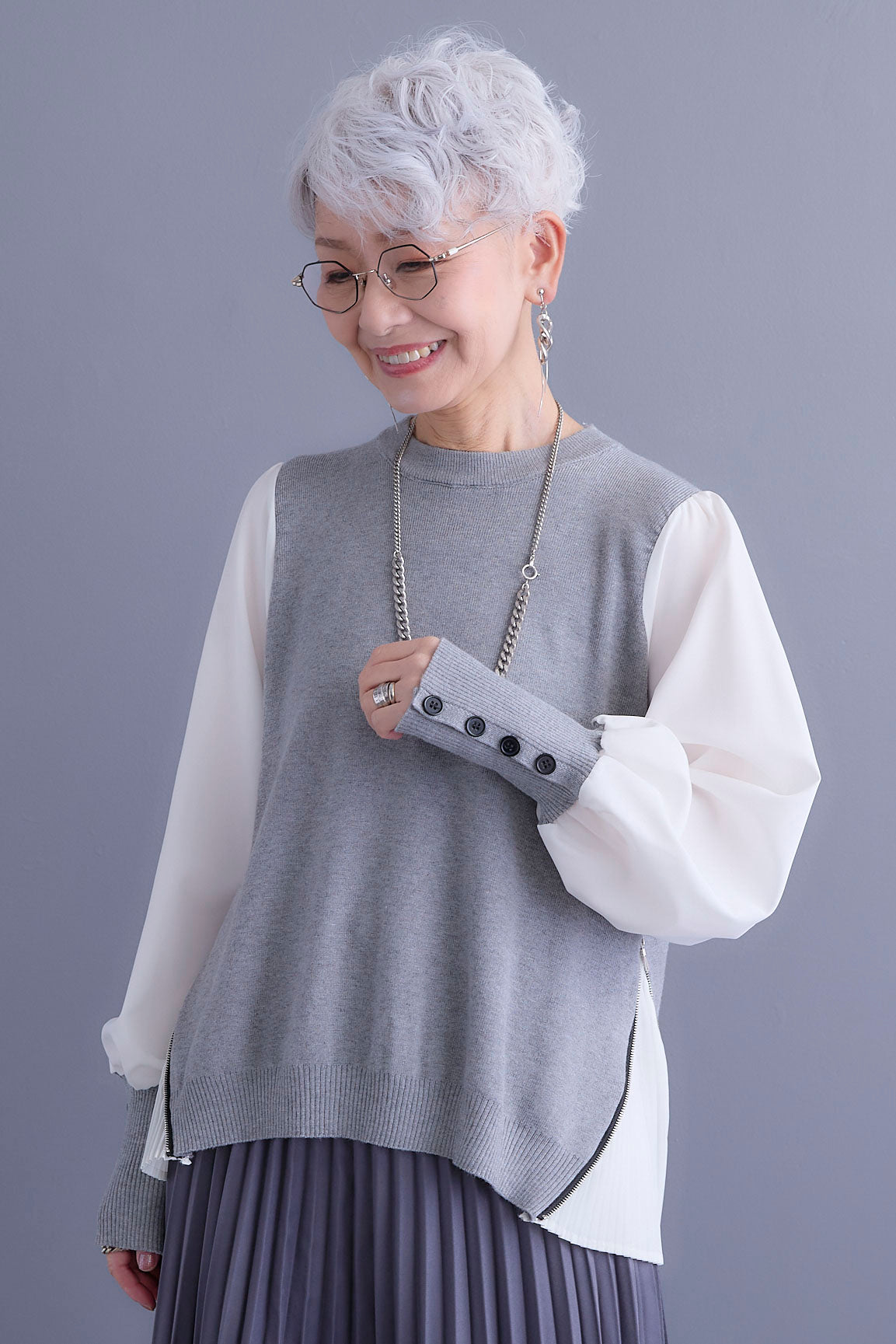 予約】ZIPサイドプリーツニットコンビプルオーバー – AIJAN