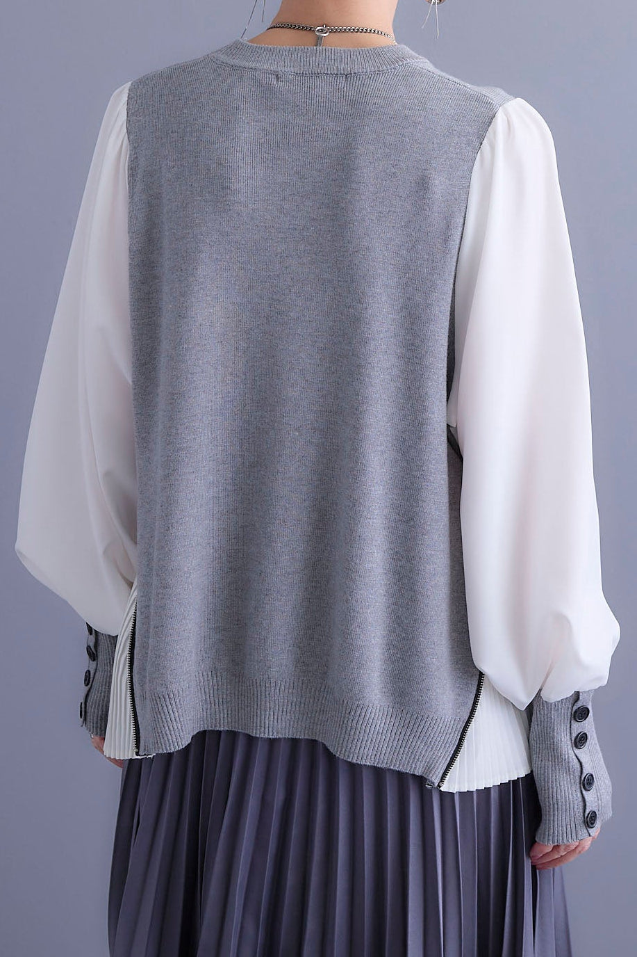 【新色追加】【SET】ZIPサイドプリーツニットコンビプルオーバー+アシンメトリープリーツスカート(2set)