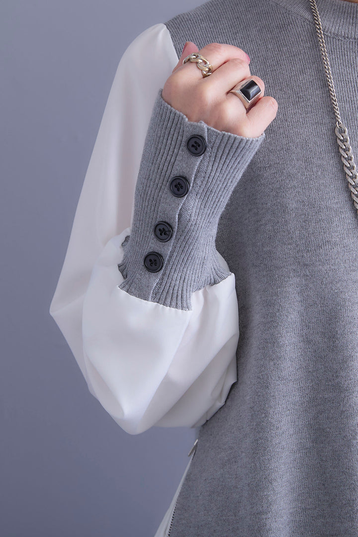 【新色追加】【SET】ZIPサイドプリーツニットコンビプルオーバー+アシンメトリープリーツスカート(2set)