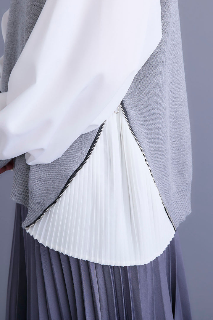 【新色追加】【SET】ZIPサイドプリーツニットコンビプルオーバー+アシンメトリープリーツスカート(2set)