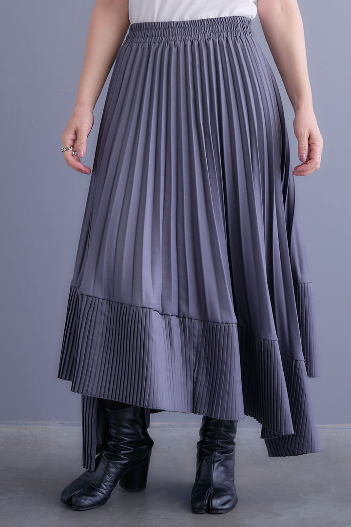 【SET】アシンメトリードレープレイヤードニット+アシンメトリープリーツスカート(2set)