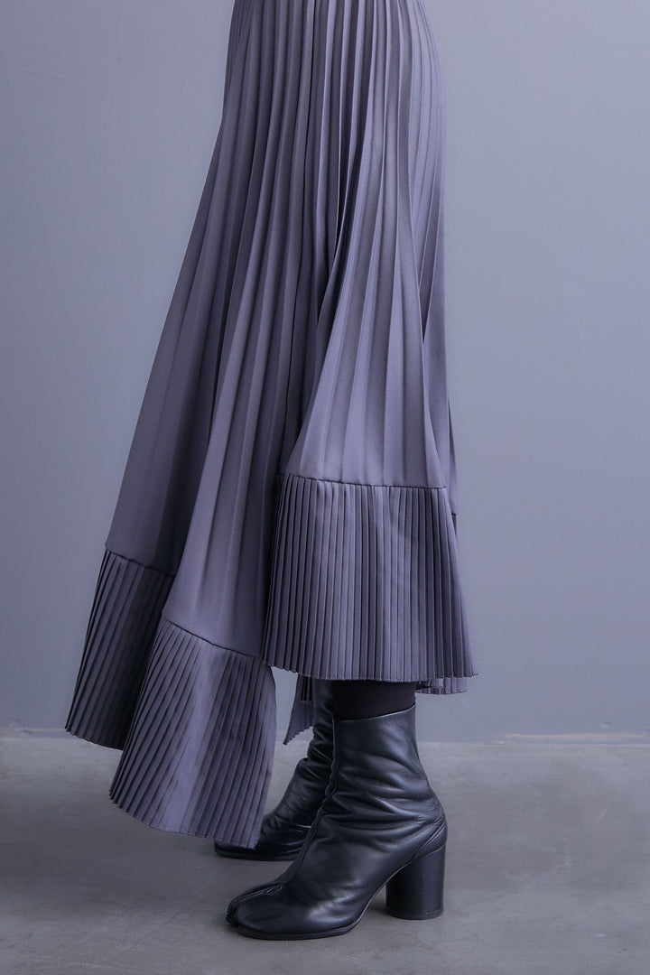 【SET】接触冷感スタンドカラーフレンチスリーブレースブラウス+アシンメトリープリーツスカート(2set)