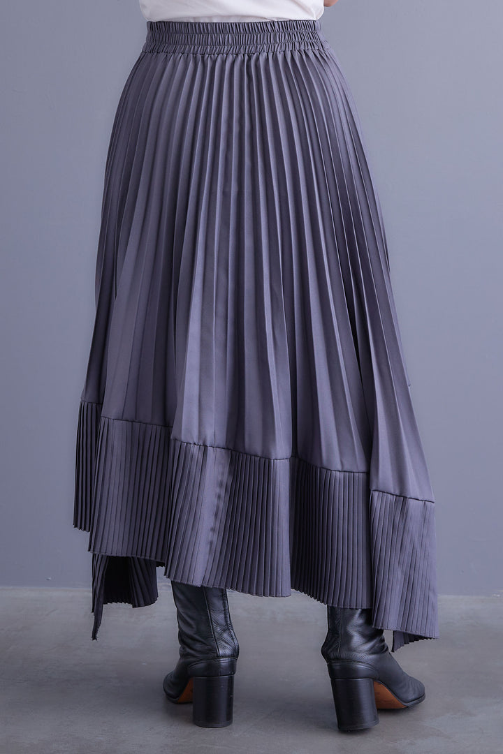 【SET】アシンメトリーオーバーニット+オーバーカラーファーコート+アシンメトリープリーツスカート(3set)