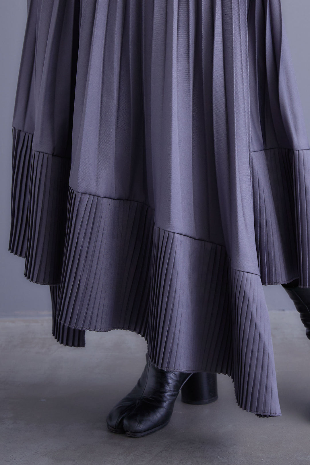 【SET】アシンメトリーオーバーニット+ブークレーオーバーミディコート+アシンメトリープリーツスカート(3set)