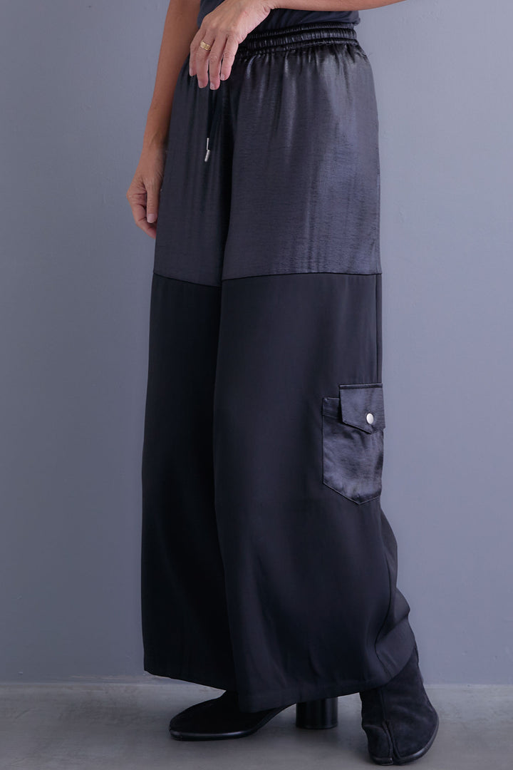 【SET】アシンメトリーオーバーニット+パテントデザインワイドパンツ(2set)