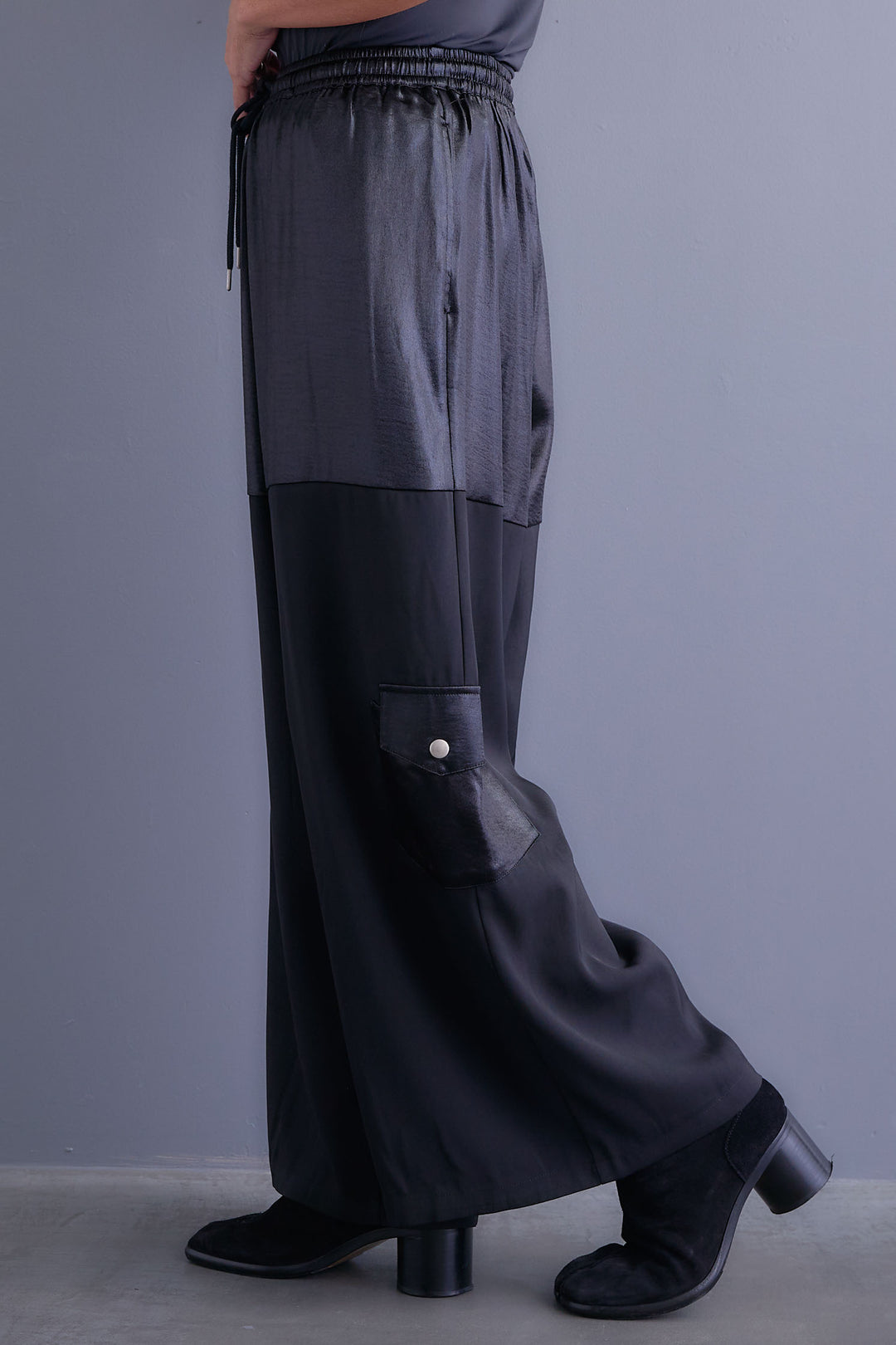 【SET】アシンメトリーオーバーニット+パテントデザインワイドパンツ(2set)