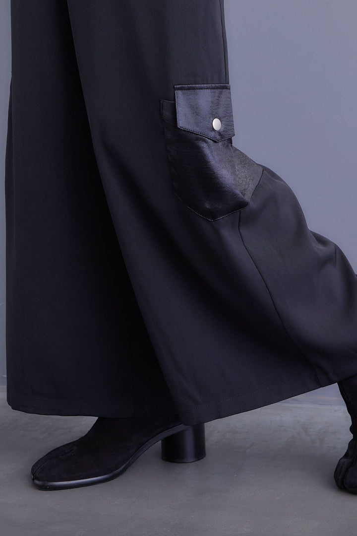 【SET】アシンメトリーオーバーニット+パテントデザインワイドパンツ(2set)