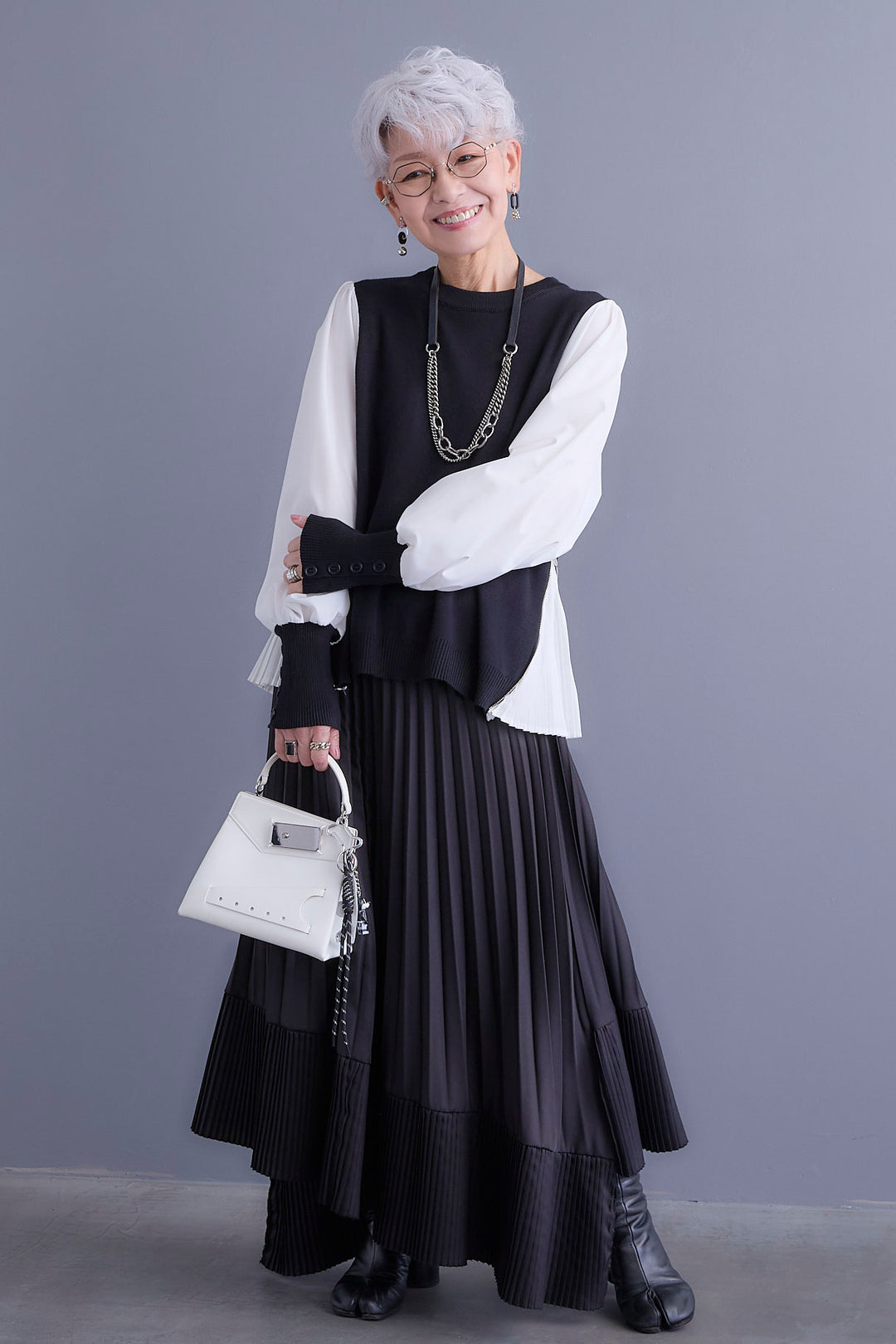 【新色追加】【SET】ZIPサイドプリーツニットコンビプルオーバー+アシンメトリープリーツスカート(2set)