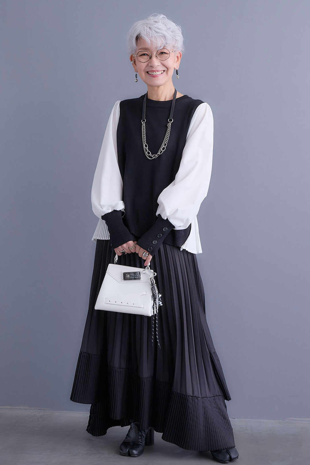 【新色追加】【SET】ZIPサイドプリーツニットコンビプルオーバー+アシンメトリープリーツスカート(2set)