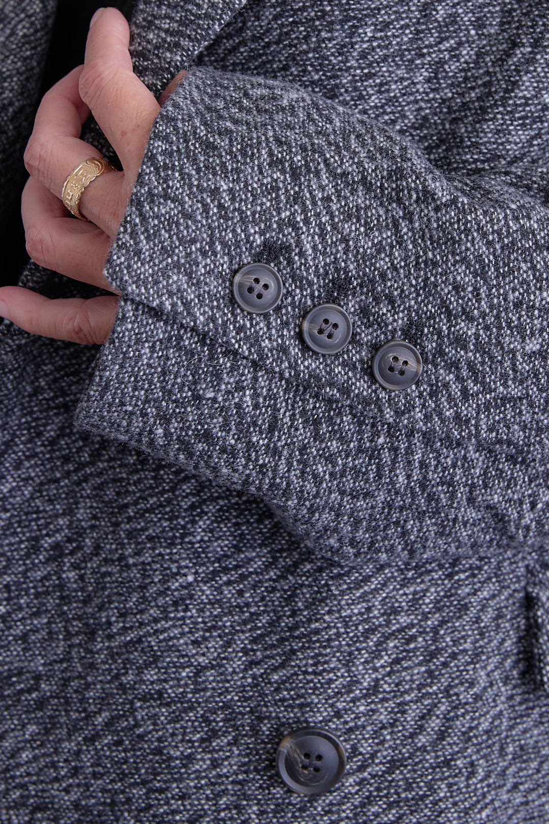 【SET】アシンメトリーオーバーニット+ツイードロングチェスターコート+アシンメトリープリーツスカート(3set)