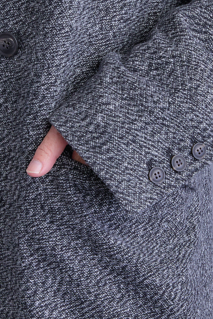 【SET】アシンメトリーオーバーニット+ツイードロングチェスターコート+アシンメトリープリーツスカート(3set)