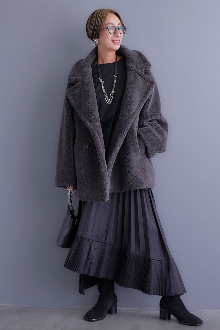 【新色追加】【SET】アシンメトリーロンT+テディボアミディコート+アシンメトリープリーツスカート(3set)