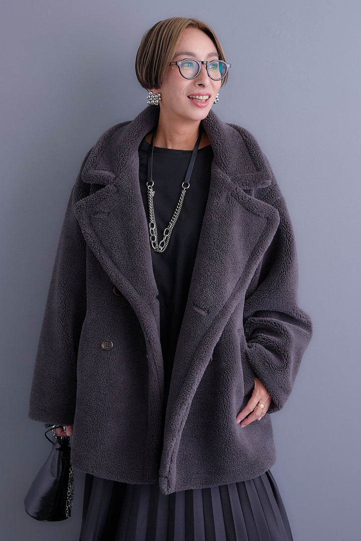 【新色追加】【SET】アシンメトリーロンT+テディボアミディコート+アシンメトリープリーツスカート(3set)