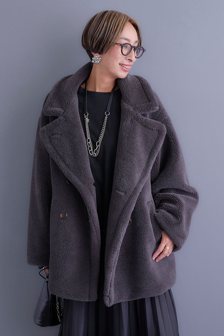 【新色追加】【SET】アシンメトリーロンT+テディボアミディコート+アシンメトリープリーツスカート(3set)