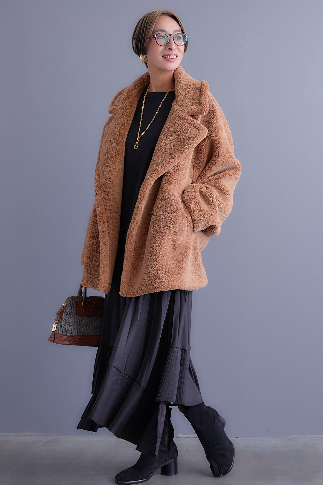 【新色追加】【SET】アシンメトリーロンT+テディボアミディコート+アシンメトリープリーツスカート(3set)