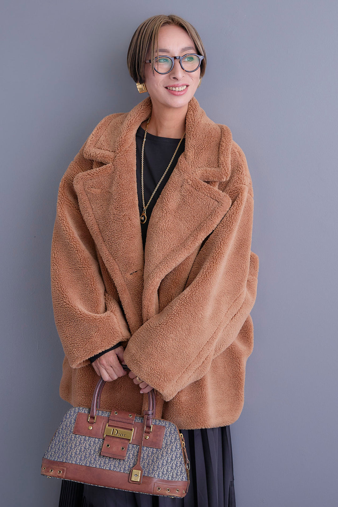 【新色追加】【SET】アシンメトリーロンT+テディボアミディコート+アシンメトリープリーツスカート(3set)